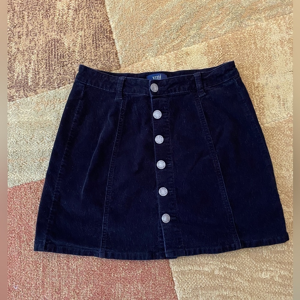 YMI Black Button-Front Corduroy Mini Skirt